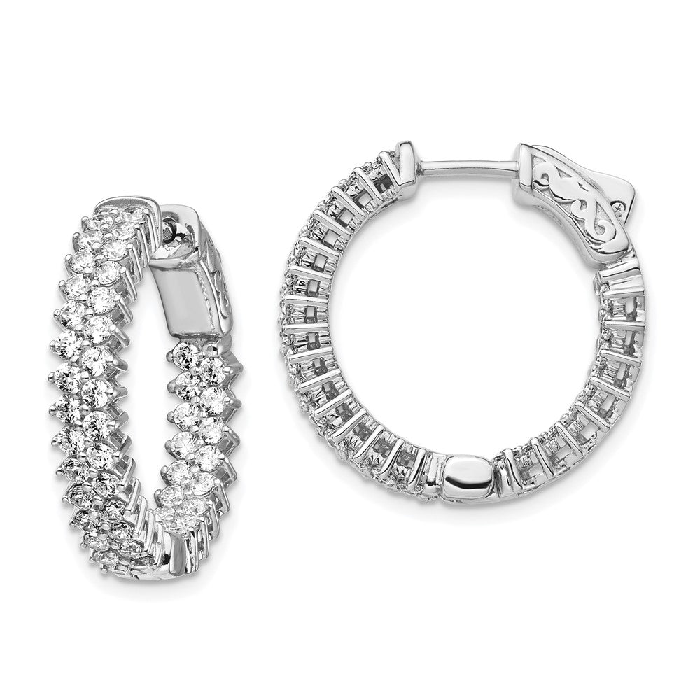 Sterlingsilber Schimmernd Rhodiniert 92 Stein 1.7mm Zirkonia in und Außen Rund Klappbar Creolen