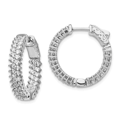 Sterlingsilber Schimmernd Rhodiniert 92 Stein 1.7mm Zirkonia in und Außen Rund Klappbar Creolen