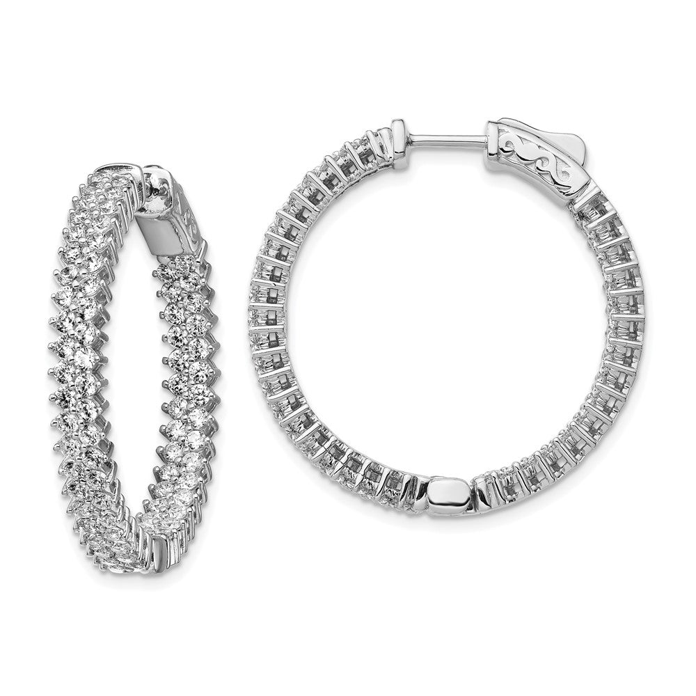 Sterlingsilber Schimmernd Rhodiniert 146 Stein 1.7mm Zirkonia in und Außen Rund Klappbar Creolen