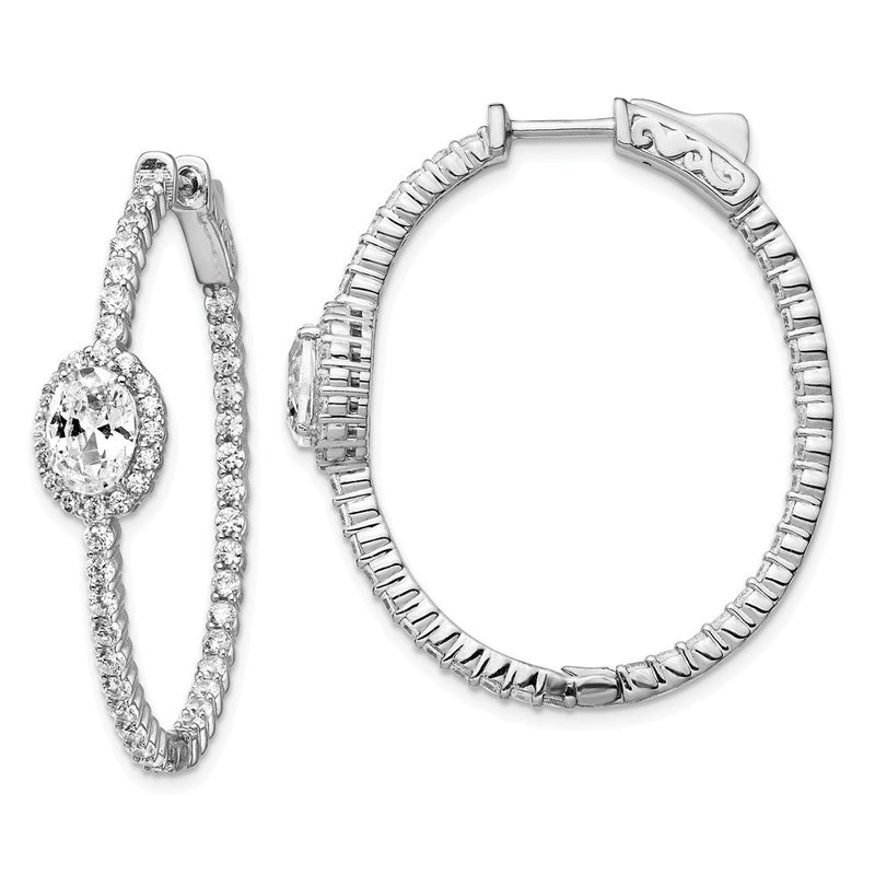 Sterlingsilber Schimmernd Rhodiniert 104 Stein Zirkonia Fantasie in und Außen Oval Klappbar Creolen