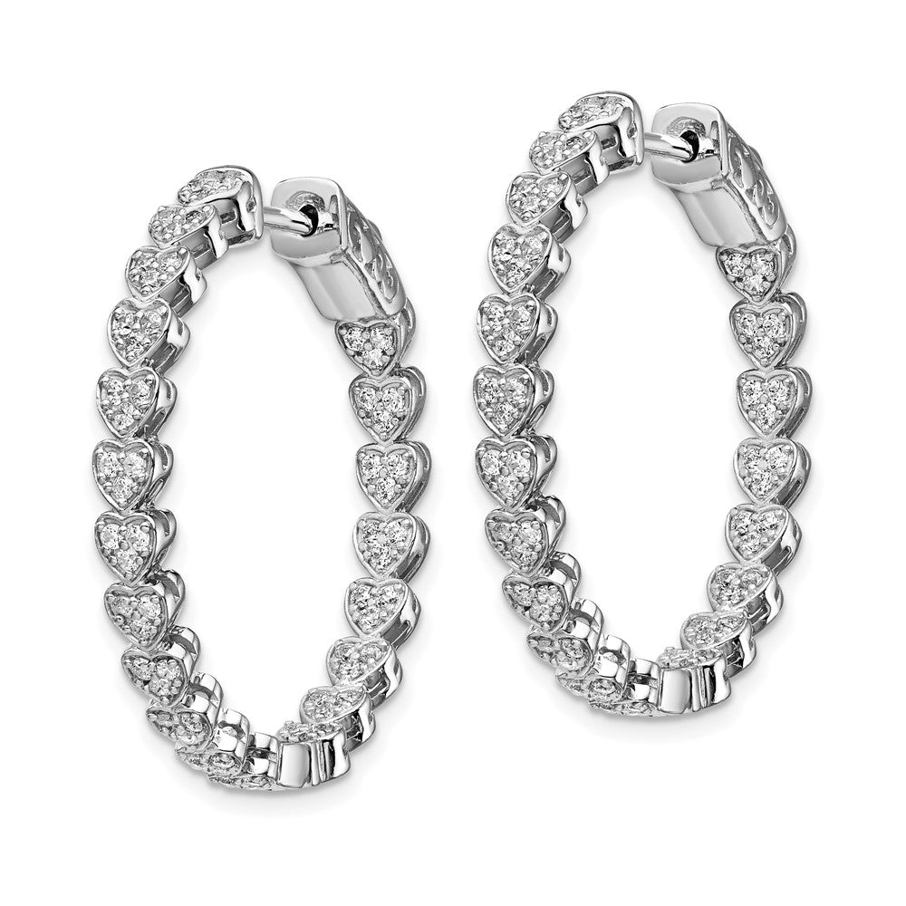 Sterlingsilber Schimmernd Rhodiniert 120 Stein Herz Geformt 1.2mm Zirkonia in und Außen Rund Klappbar Creolen