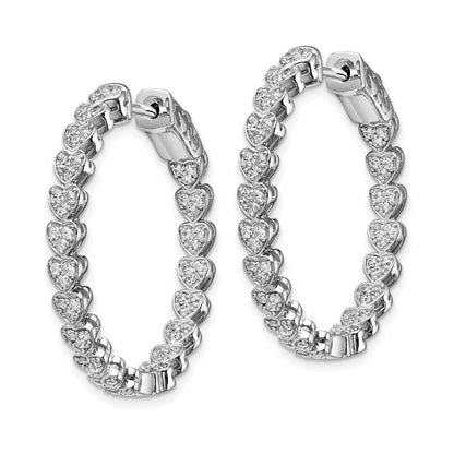 Sterlingsilber Schimmernd Rhodiniert 120 Stein Herz Geformt 1.2mm Zirkonia in und Außen Rund Klappbar Creolen