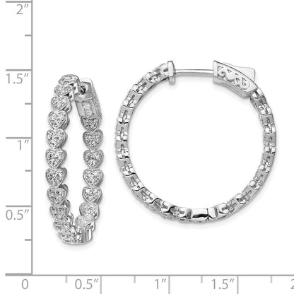 Sterlingsilber Schimmernd Rhodiniert 120 Stein Herz Geformt 1.2mm Zirkonia in und Außen Rund Klappbar Creolen