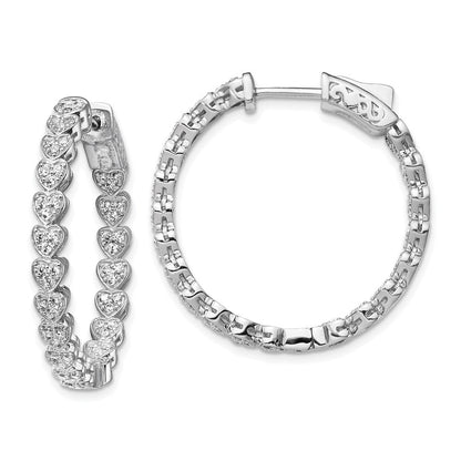 Sterlingsilber Schimmernd Rhodiniert 120 Stein Herz Geformt 1.2mm Zirkonia in und Außen Rund Klappbar Creolen