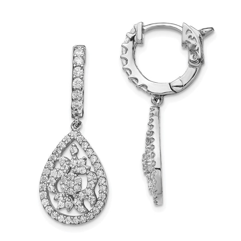 Sterlingsilber Schimmernd Rhodiniert 126 Stein Zirkonia Tropfen Hängend Klappbar Creolen