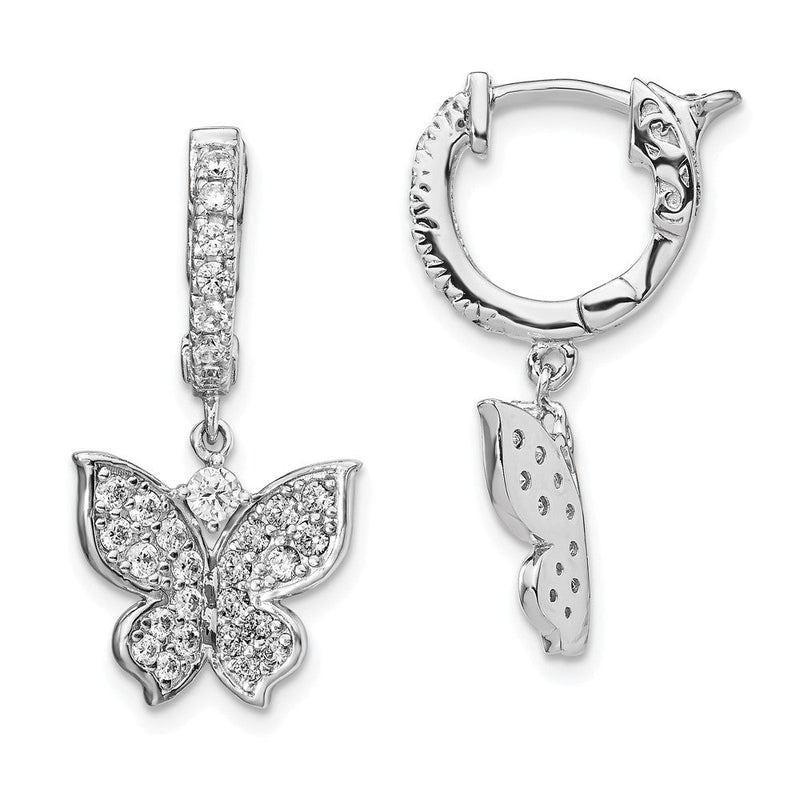 Sterlingsilber Schimmernd Rhodiniert 58 Stein Zirkonia Schmetterling Hängend Klappbar Creolen