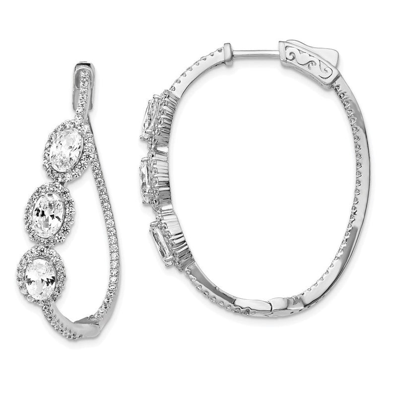 Sterlingsilber Schimmernd Rhodiniert 194 Stein Zirkonia Oval Heiligenschein Gedreht in und Außen Klappbar Creolen