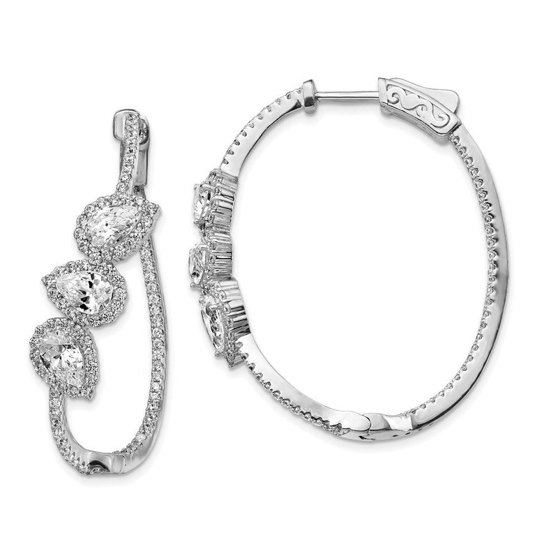 Sterlingsilber Schimmernd Rhodiniert 198 Stein Zirkonia Tropfen Heiligenschein Gedreht in und Außen Oval Klappbar Creolen