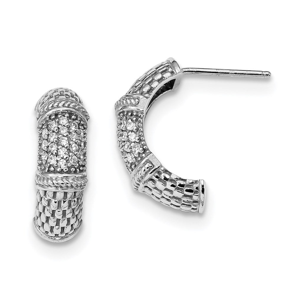 Sterlingsilber Rhodiniert Poliert & Strukturiert Zirkonia Ohrstecker