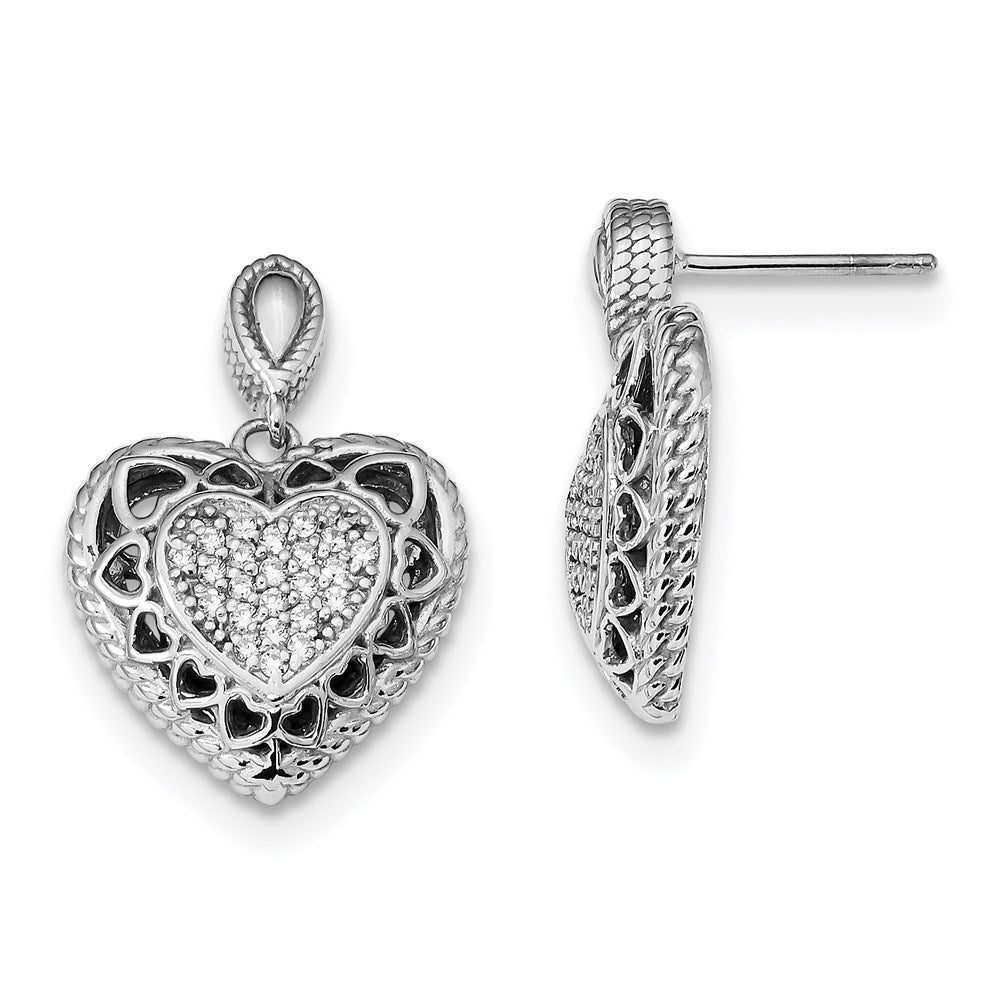 Sterlingsilber Rhodiniert Poliert Zirkonia Herz Hängend Ohrstecker