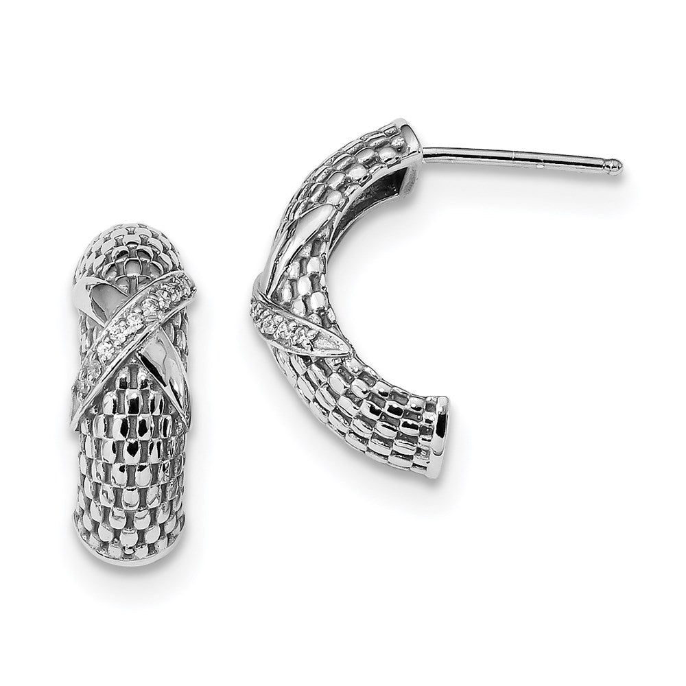 Sterlingsilber Rhodiniert Poliert & Strukturiert Zirkonia Ohrstecker