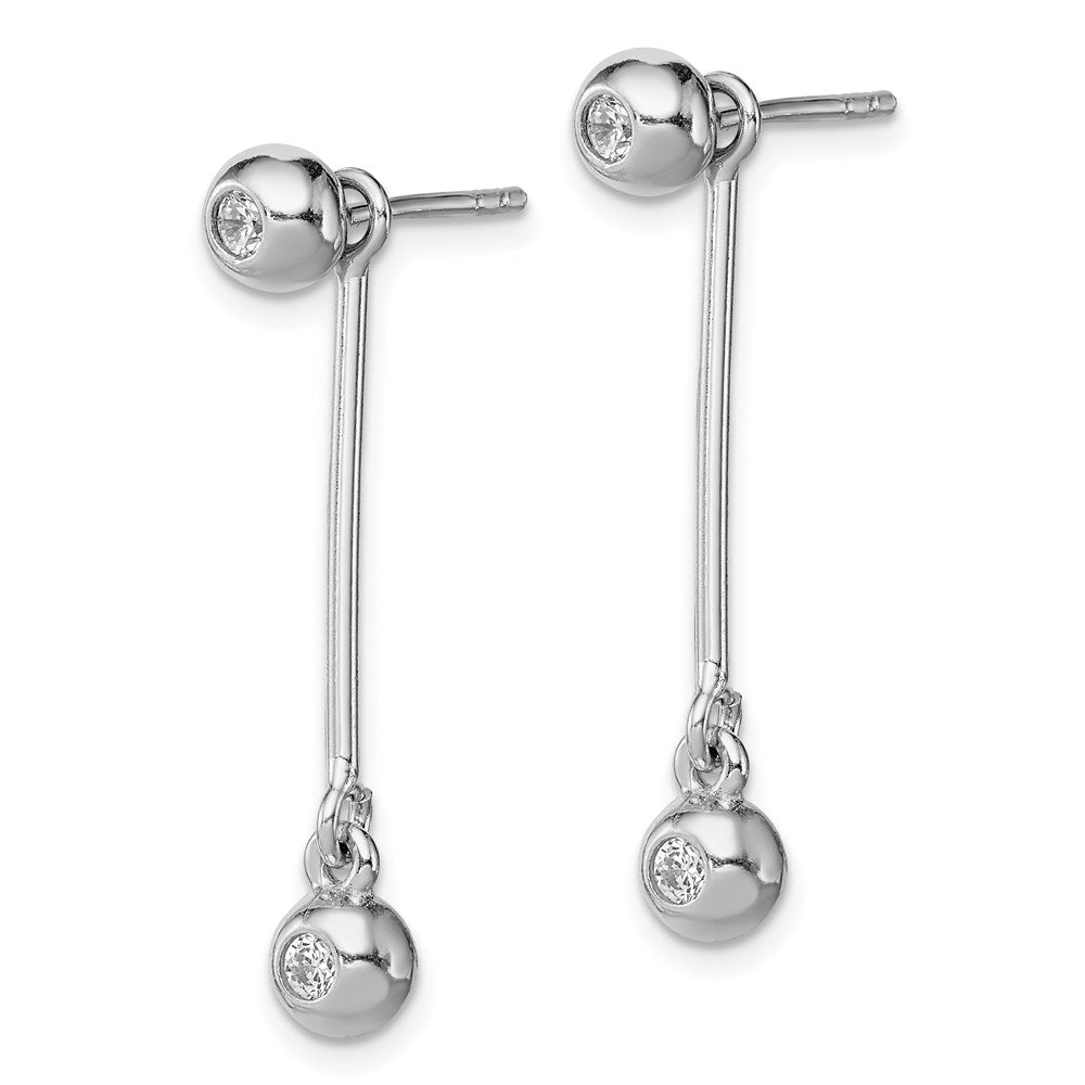 Sterlingsilber Rhodiniert Stecker & Hängend Zirkonia Kugel Vorderseite Rückseite Ohrringe