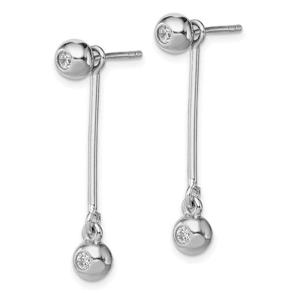 Sterlingsilber Rhodiniert Stecker & Hängend Zirkonia Kugel Vorderseite Rückseite Ohrringe