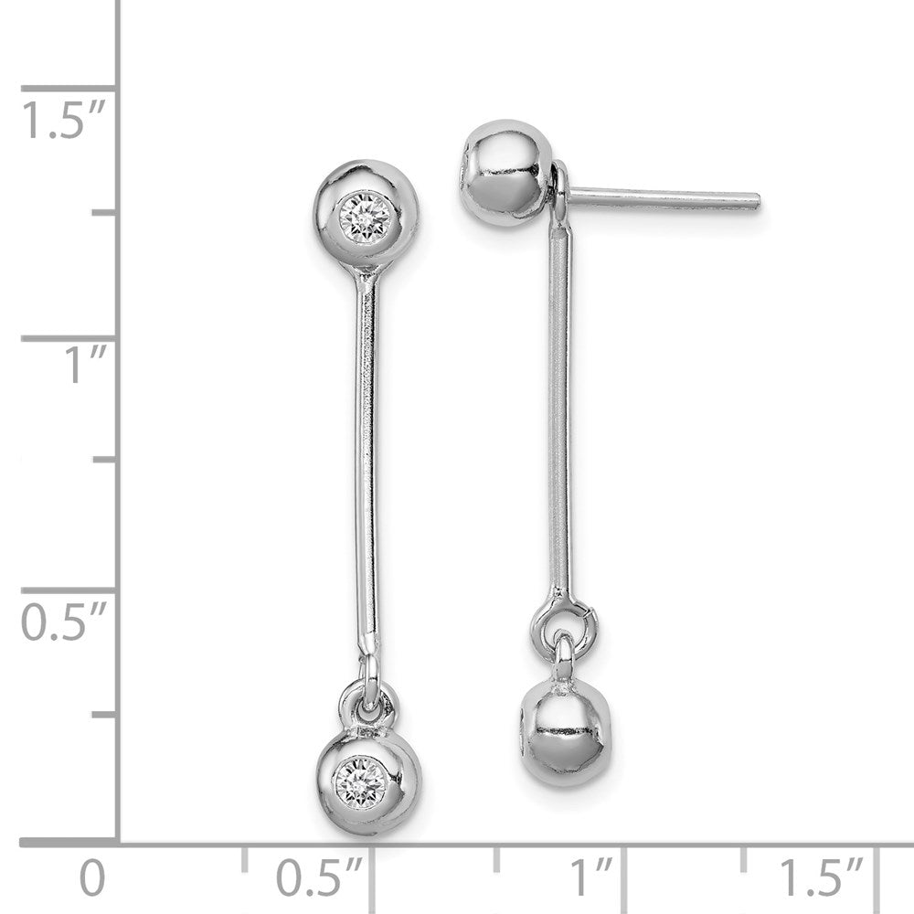 Sterlingsilber Rhodiniert Stecker & Hängend Zirkonia Kugel Vorderseite Rückseite Ohrringe