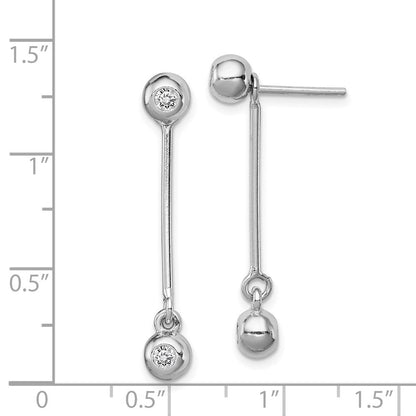 Sterlingsilber Rhodiniert Stecker & Hängend Zirkonia Kugel Vorderseite Rückseite Ohrringe