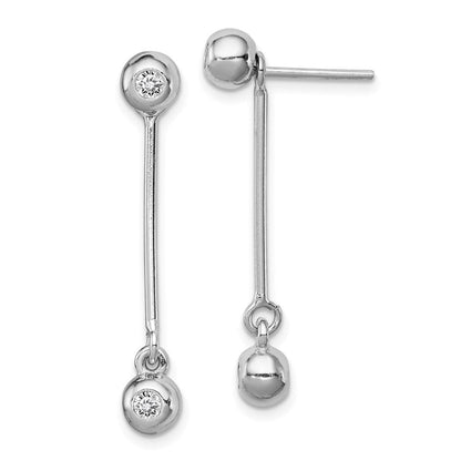 Sterlingsilber Rhodiniert Stecker & Hängend Zirkonia Kugel Vorderseite Rückseite Ohrringe