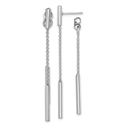 Sterlingsilber Rhodiniert Stab & Kette Vorderseite/back Stecker Ohrhänger