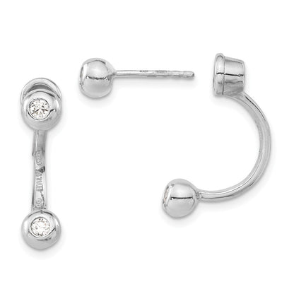 Sterlingsilber Rhodiniert Zirkonia Vorderseite & Rückseite Stecker Ohrhänger