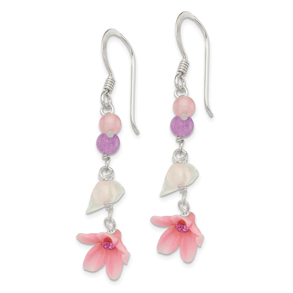 Sterlingsilber Poliert Amethyst, Achat, Blautopas, Rosa Zirkonia & Resin Blume Ohrhänger