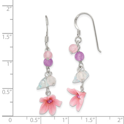 Sterlingsilber Poliert Amethyst, Achat, Blautopas, Rosa Zirkonia & Resin Blume Ohrhänger