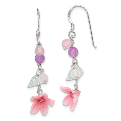 Sterlingsilber Poliert Amethyst, Achat, Blautopas, Rosa Zirkonia & Resin Blume Ohrhänger