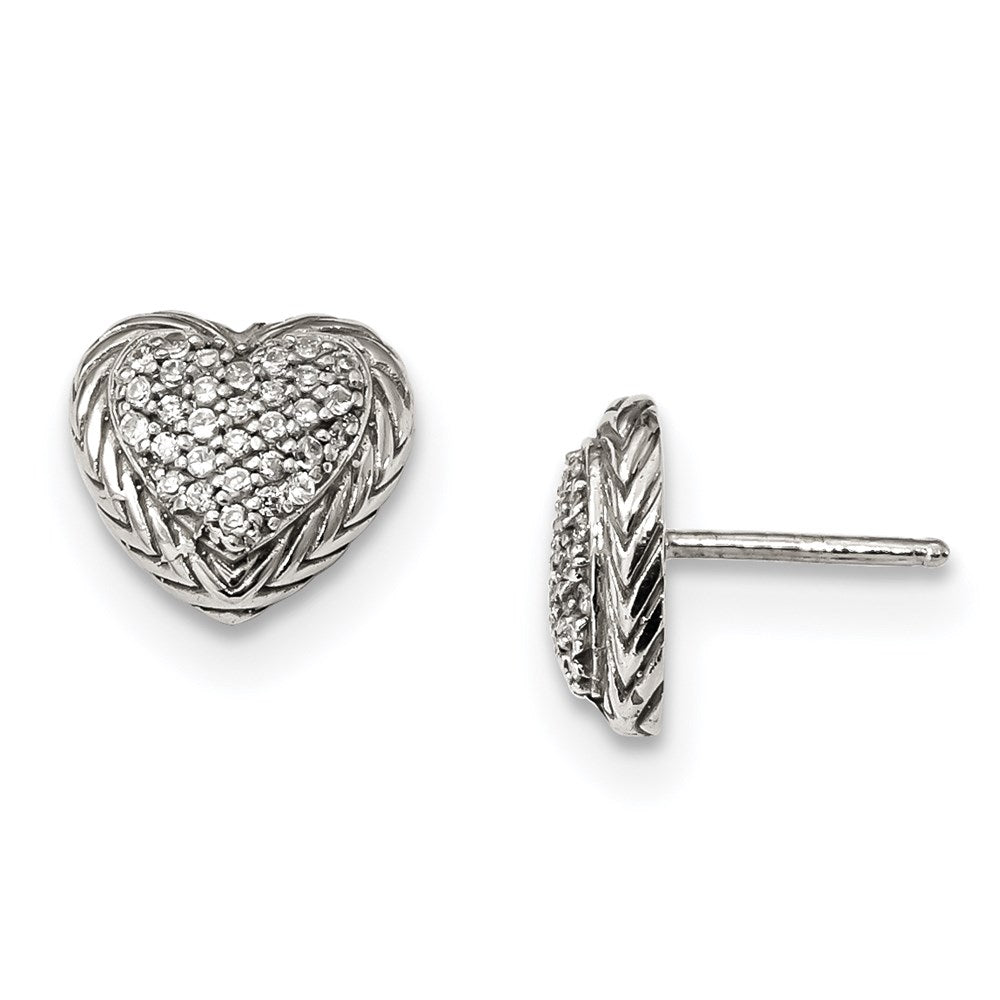 Sterlingsilber Zirkonia Strukturiert Herz Ohrstecker