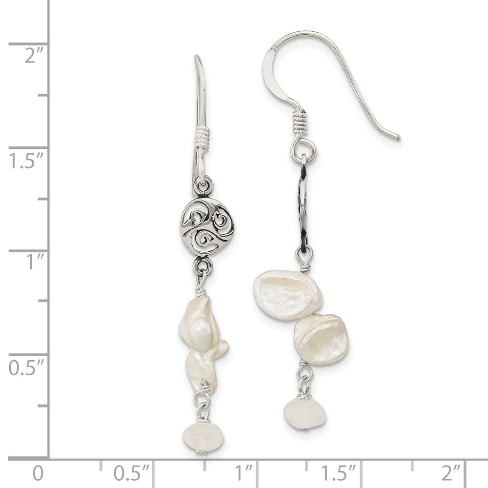 Sterlingsilber Poliert Weiß 5-9mm Baroque Süßwasser Zuchtperle und Moonstone Fantasie Ohrhänger