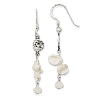 Sterlingsilber Poliert Weiß 5-9mm Baroque Süßwasser Zuchtperle und Moonstone Fantasie Ohrhänger
