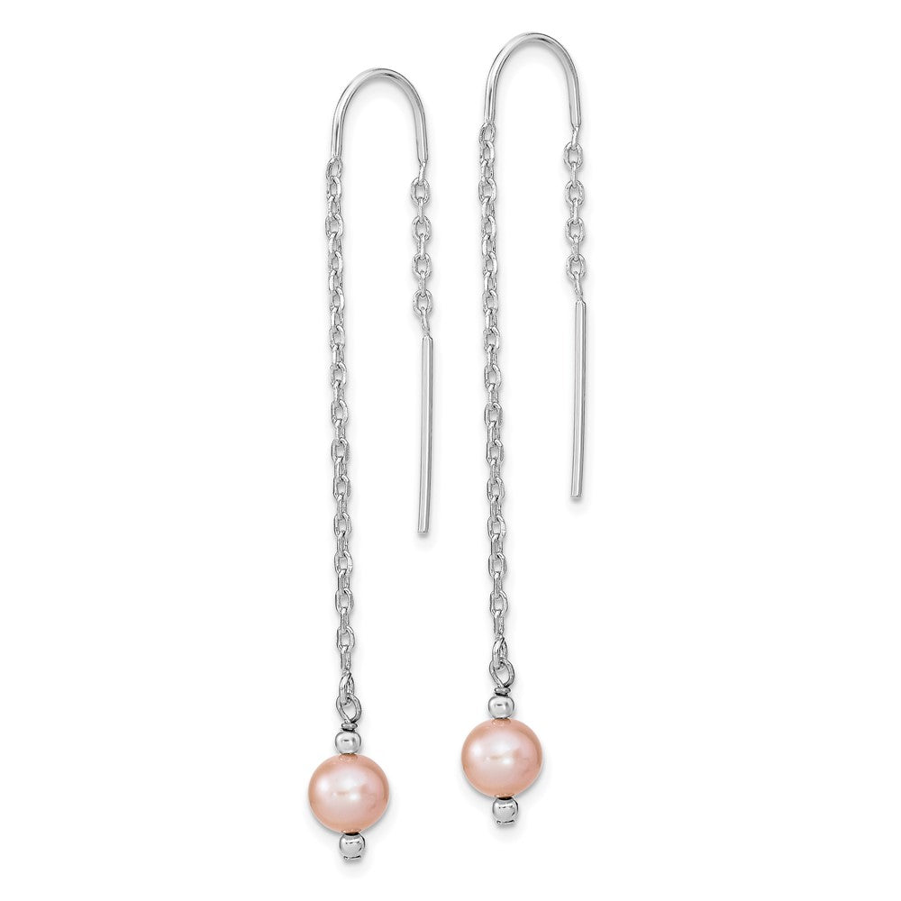 Sterlingsilber Rhodiniert Poliert Rosa 6-7mm Süßwasser Zuchtperle Durchzieher-Ohrringe