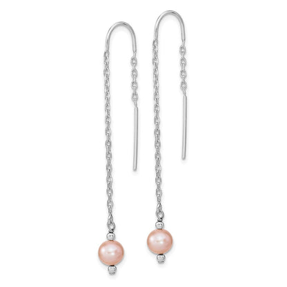 Sterlingsilber Rhodiniert Poliert Rosa 6-7mm Süßwasser Zuchtperle Durchzieher-Ohrringe