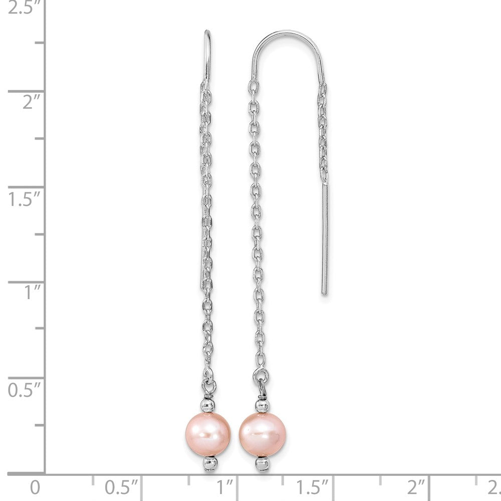 Sterlingsilber Rhodiniert Poliert Rosa 6-7mm Süßwasser Zuchtperle Durchzieher-Ohrringe