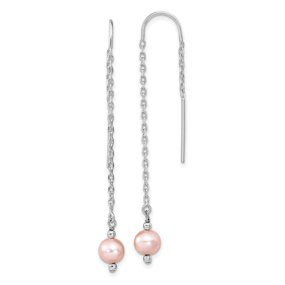Sterlingsilber Rhodiniert Poliert Rosa 6-7mm Süßwasser Zuchtperle Durchzieher-Ohrringe