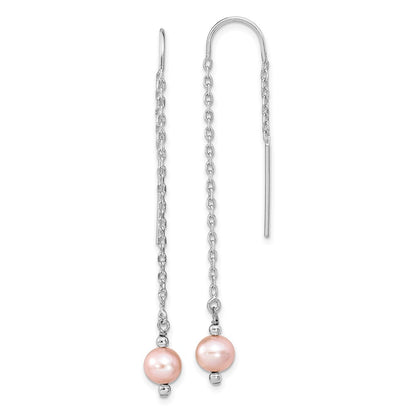 Sterlingsilber Rhodiniert Poliert Rosa 6-7mm Süßwasser Zuchtperle Durchzieher-Ohrringe
