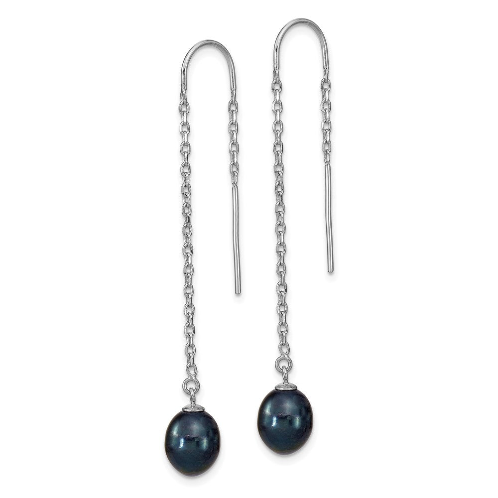 Sterlingsilber Rhodiniert Poliert 7-8mm Schwarz Süßwasser Zuchtperle Durchzieher-Ohrringe
