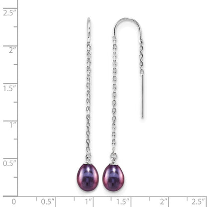 Sterlingsilber Rhodiniert Poliert 7-8mm Schwarz Süßwasser Zuchtperle Durchzieher-Ohrringe