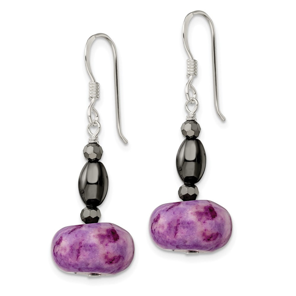 Sterlingsilber Kristall/hematite/purple Magnesite Hirte Haken Ohrringe