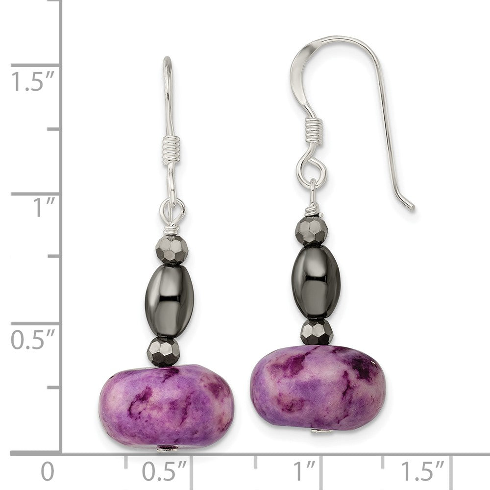 Sterlingsilber Kristall/hematite/purple Magnesite Hirte Haken Ohrringe