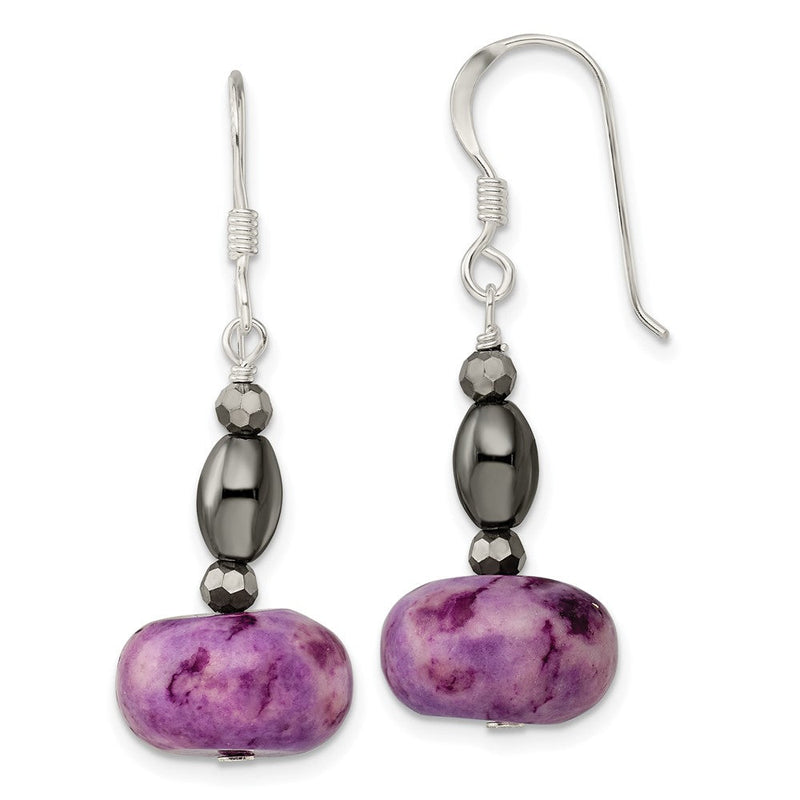 Sterlingsilber Kristall/hematite/purple Magnesite Hirte Haken Ohrringe