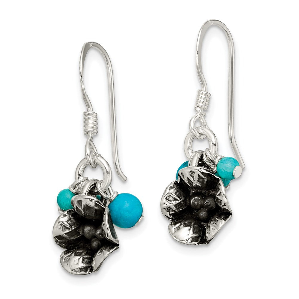 Sterlingsilber Ss Turq. Howlite/recon. Magnesite Blume Hirte Haken Ohrringe