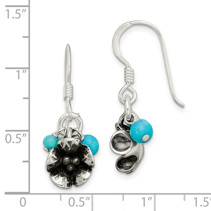 Sterlingsilber Ss Turq. Howlite/recon. Magnesite Blume Hirte Haken Ohrringe