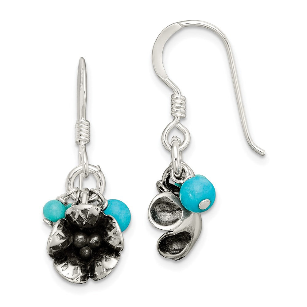 Sterlingsilber Ss Turq. Howlite/recon. Magnesite Blume Hirte Haken Ohrringe