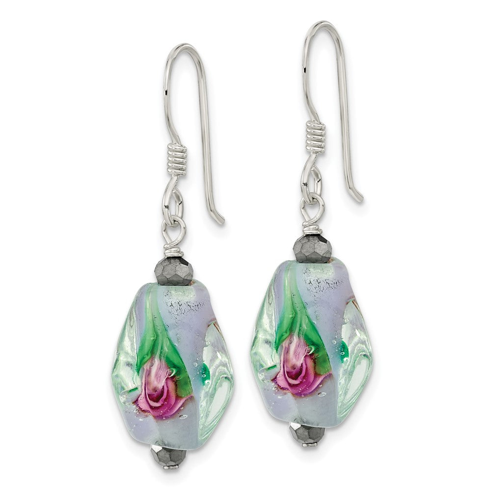 Sterlingsilber Poliert Hematite & Abstract Glas Ohrhänger