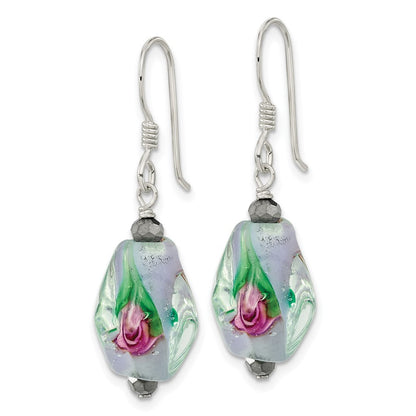 Sterlingsilber Poliert Hematite & Abstract Glas Ohrhänger