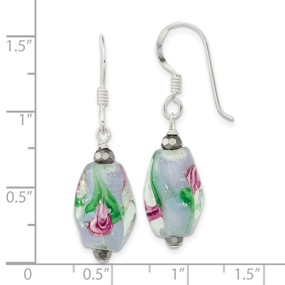 Sterlingsilber Poliert Hematite & Abstract Glas Ohrhänger