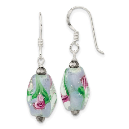 Sterlingsilber Poliert Hematite & Abstract Glas Ohrhänger