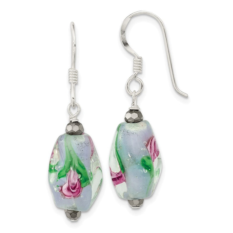 Sterlingsilber Poliert Hematite & Abstract Glas Ohrhänger