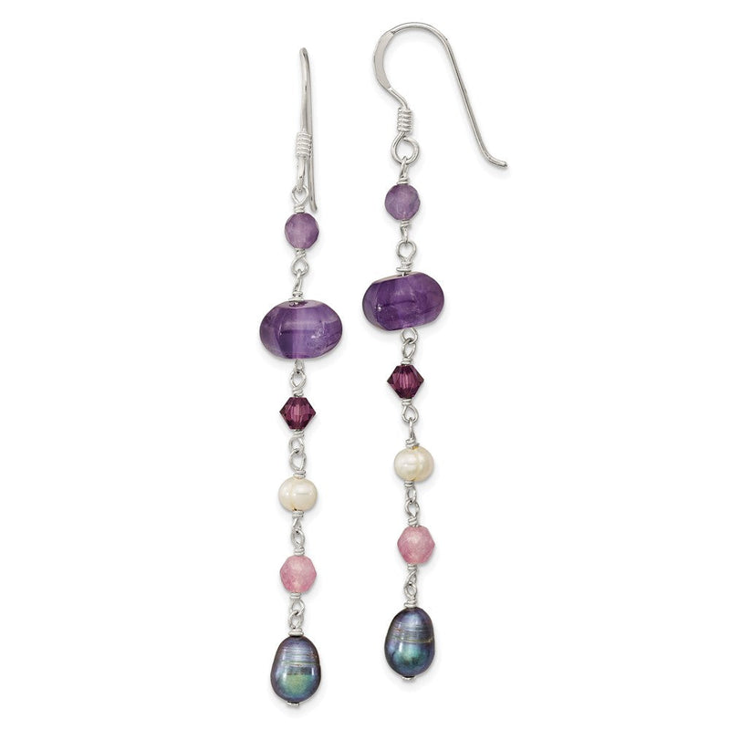 Sterlingsilber Poliert Amethyst, Lavendar Jade, Weiß & Schwarz Süßwasser Zuchtperle Ohrhänger