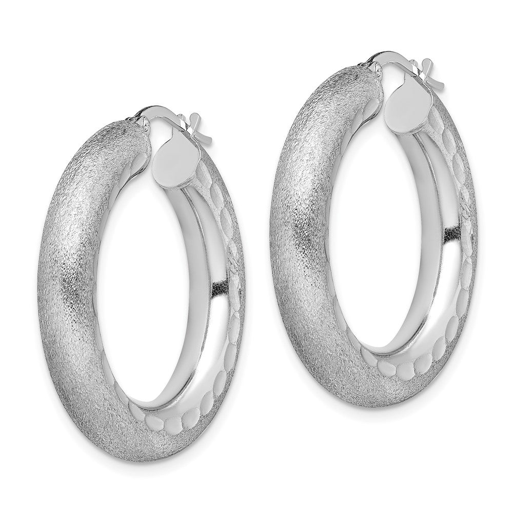 Sterlingsilber Rhodiniert Diamantiert Poliert/satin 5mm Creolen