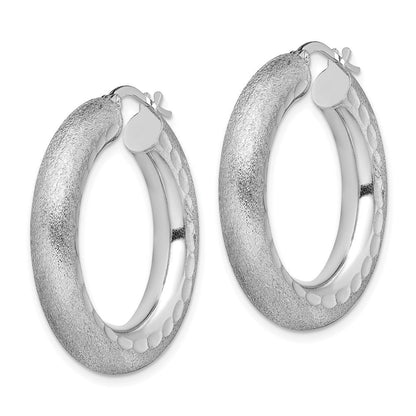 Sterlingsilber Rhodiniert Diamantiert Poliert/satin 5mm Creolen