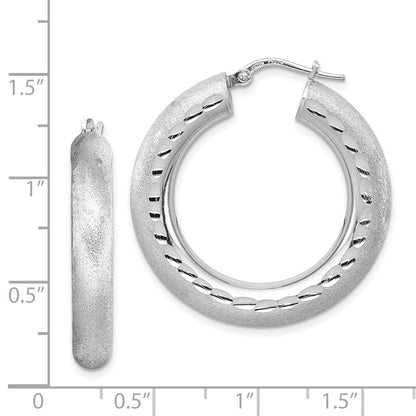 Sterlingsilber Rhodiniert Diamantiert Poliert/satin 5mm Creolen
